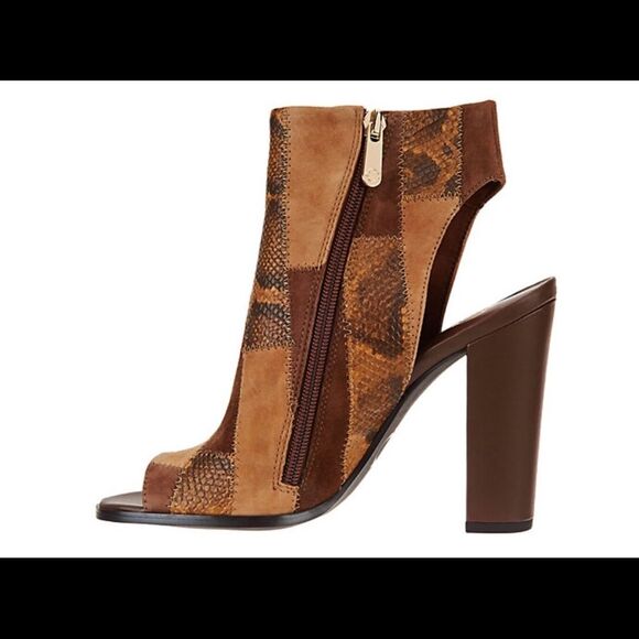 C. Wonder Open Toe Booties Brown Patchwork Leather Size 8 NEW - Picture 4 of 14